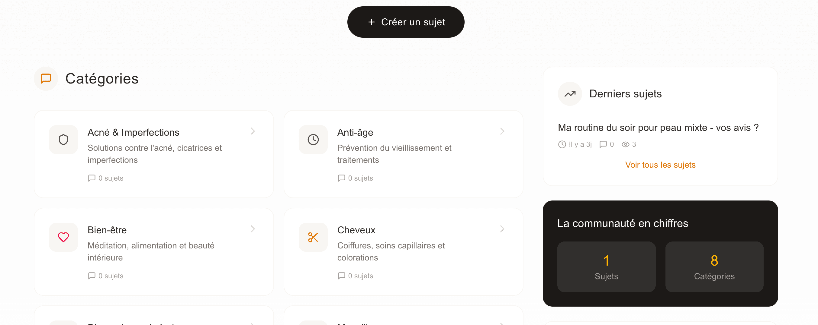Aperçu de l’interface la communauté